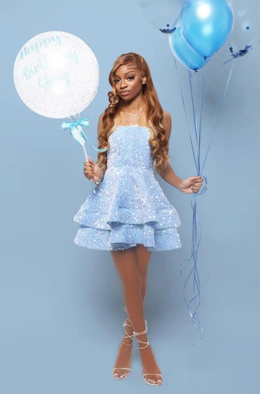 Teens Sequin Short Homecoming Dresses 16 Photo Shoot Tiered Cocktail Party Dress VS116