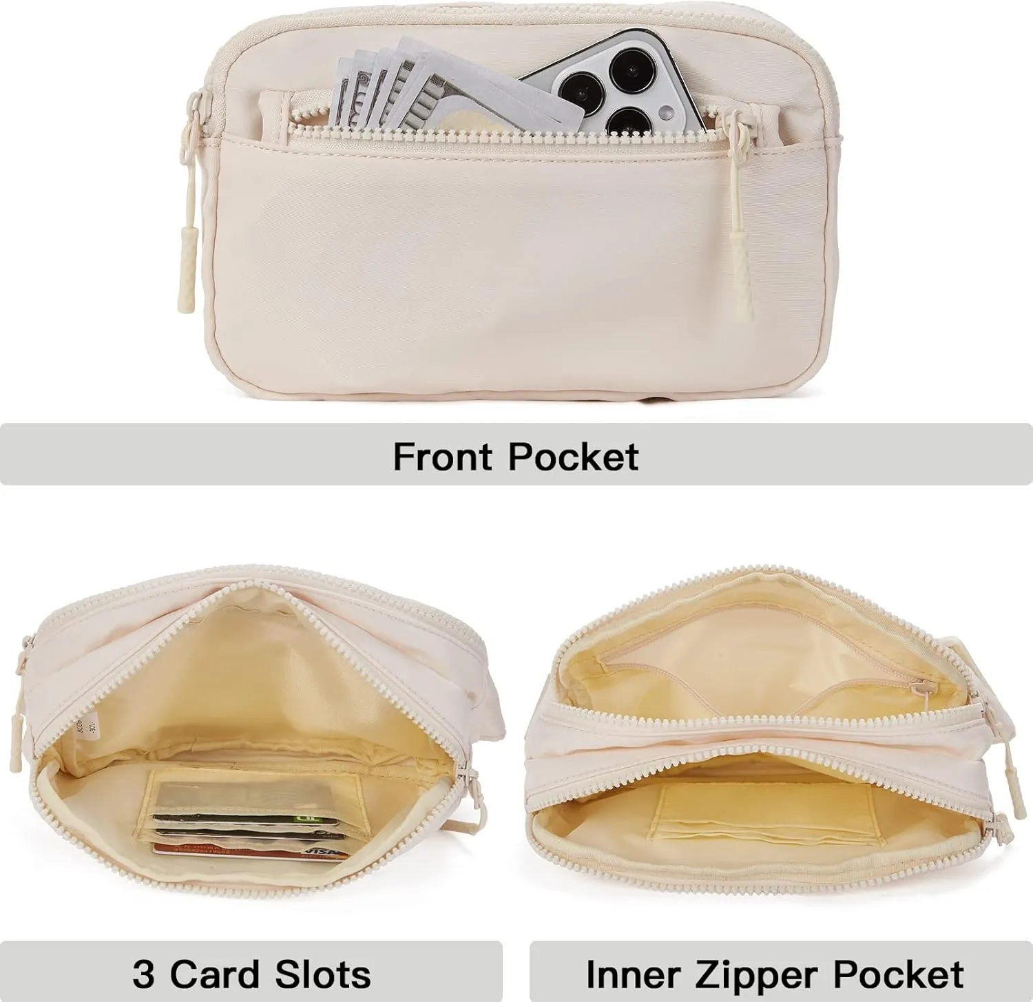 Telena Fanny Packs for Women Men Fashionable Cross Body Belt Bag with Adjustable Straps Beige