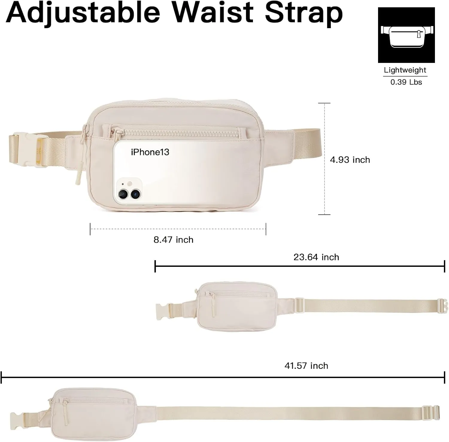 Telena Fanny Packs for Women Men Fashionable Cross Body Belt Bag with Adjustable Straps Beige