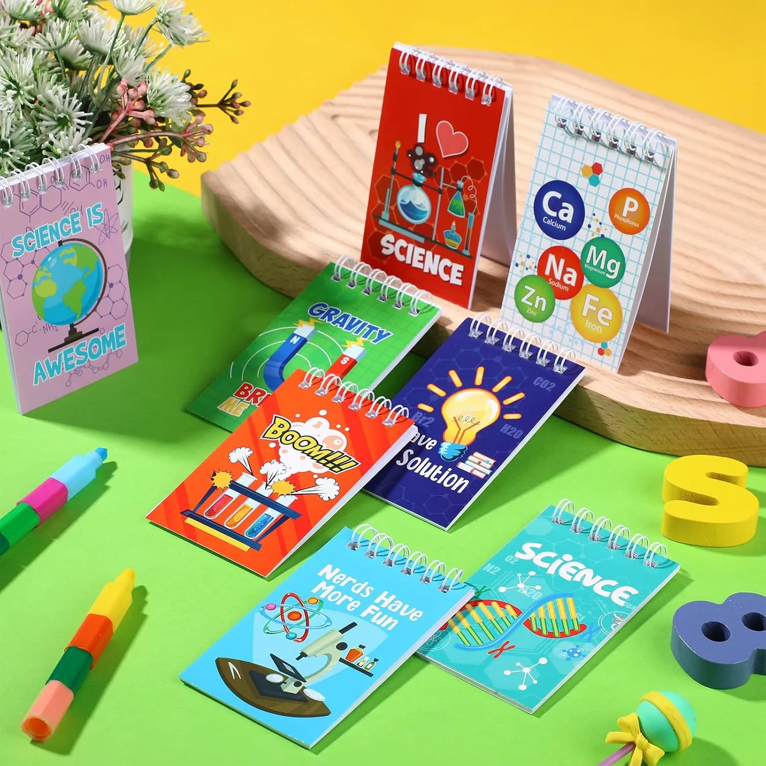 Teling 24 Pieces Science Party Mini Notepads, Science Party Favors Memo Spiral Tiny Notebooks Bulk Teacher Classroom Reward Prizes Piñata Gift Bags Fillers Supply for Boys Girls Birthday