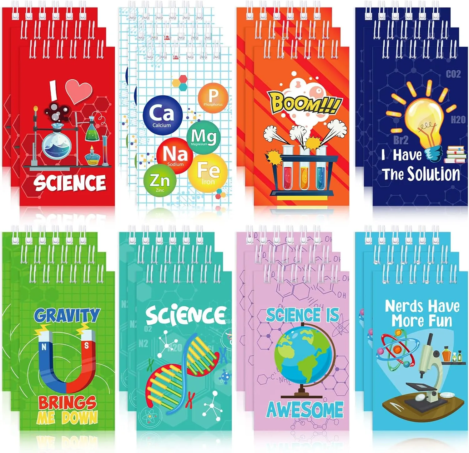 Teling 24 Pieces Science Party Mini Notepads, Science Party Favors Memo Spiral Tiny Notebooks Bulk Teacher Classroom Reward Prizes Piñata Gift Bags Fillers Supply for Boys Girls Birthday