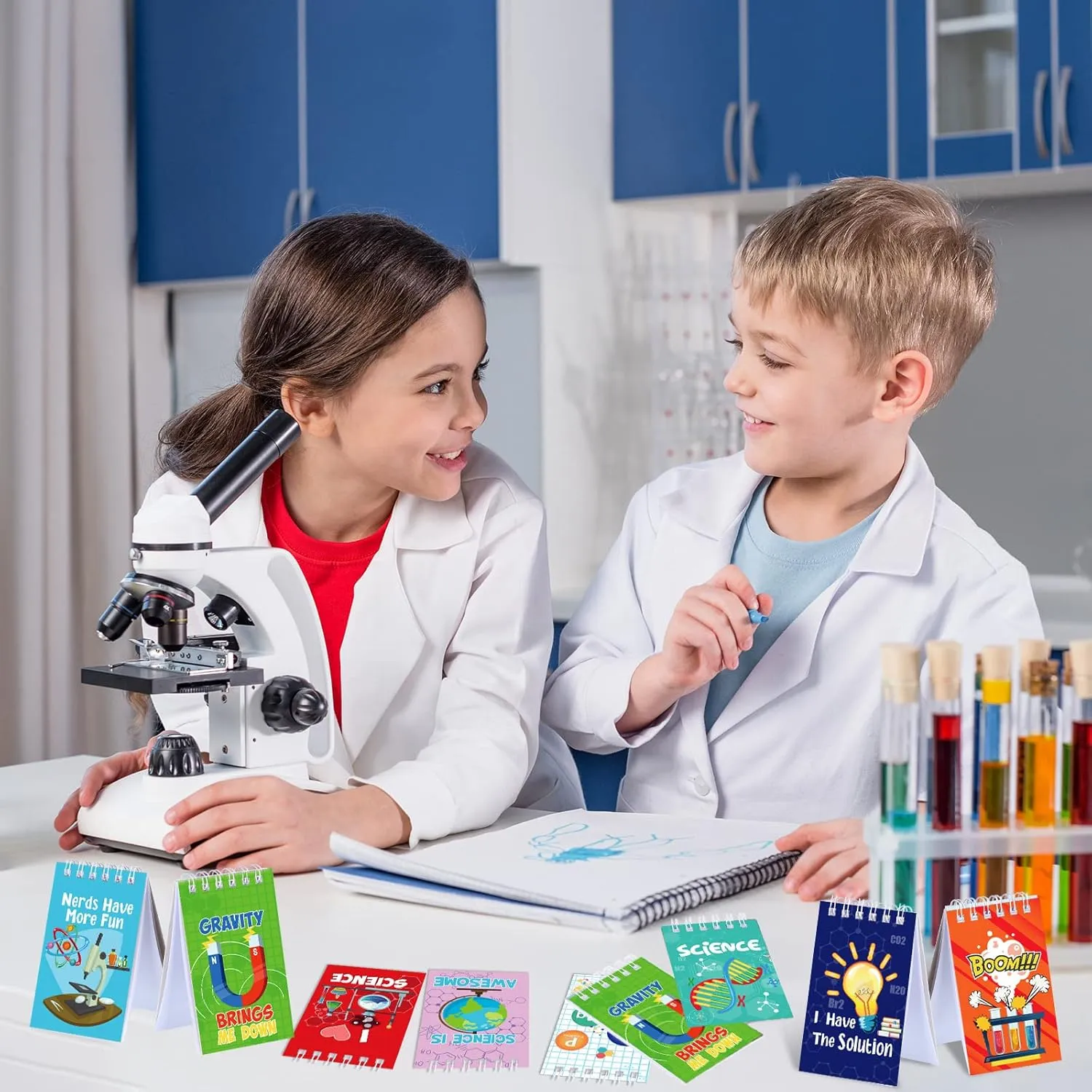 Teling 24 Pieces Science Party Mini Notepads, Science Party Favors Memo Spiral Tiny Notebooks Bulk Teacher Classroom Reward Prizes Piñata Gift Bags Fillers Supply for Boys Girls Birthday