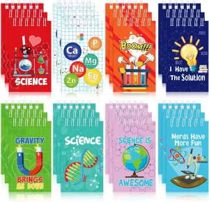 Teling 24 Pieces Science Party Mini Notepads, Science Party Favors Memo Spiral Tiny Notebooks Bulk Teacher Classroom Reward Prizes Piñata Gift Bags Fillers Supply for Boys Girls Birthday