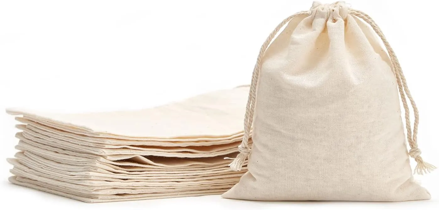 Tendwarm 50 Pieces 3x4 Inches Cotton Drawstring Bags Reusable Muslin Sachet Bag for Party Wedding Storage Home Supplies