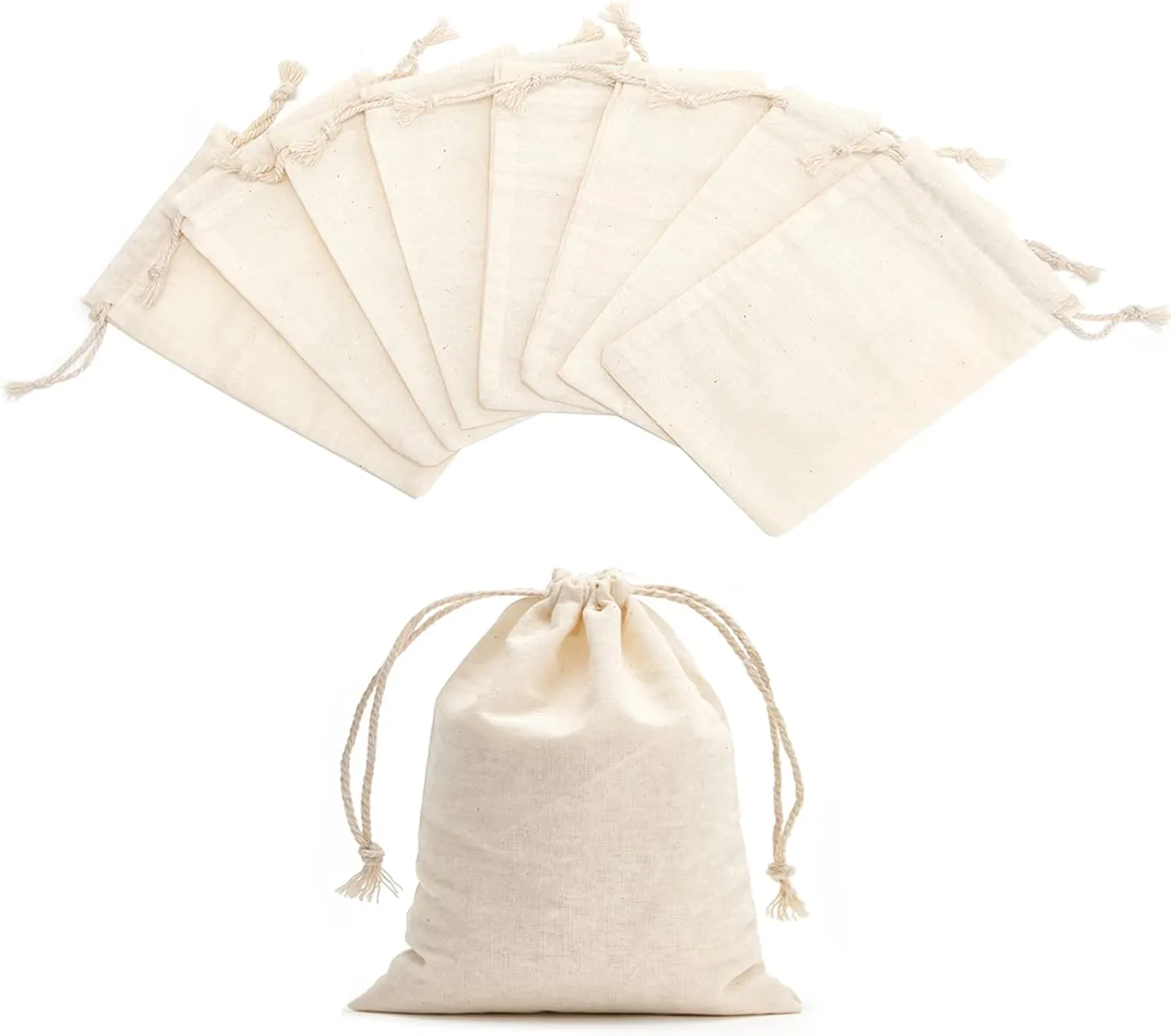 Tendwarm 50 Pieces 3x4 Inches Cotton Drawstring Bags Reusable Muslin Sachet Bag for Party Wedding Storage Home Supplies
