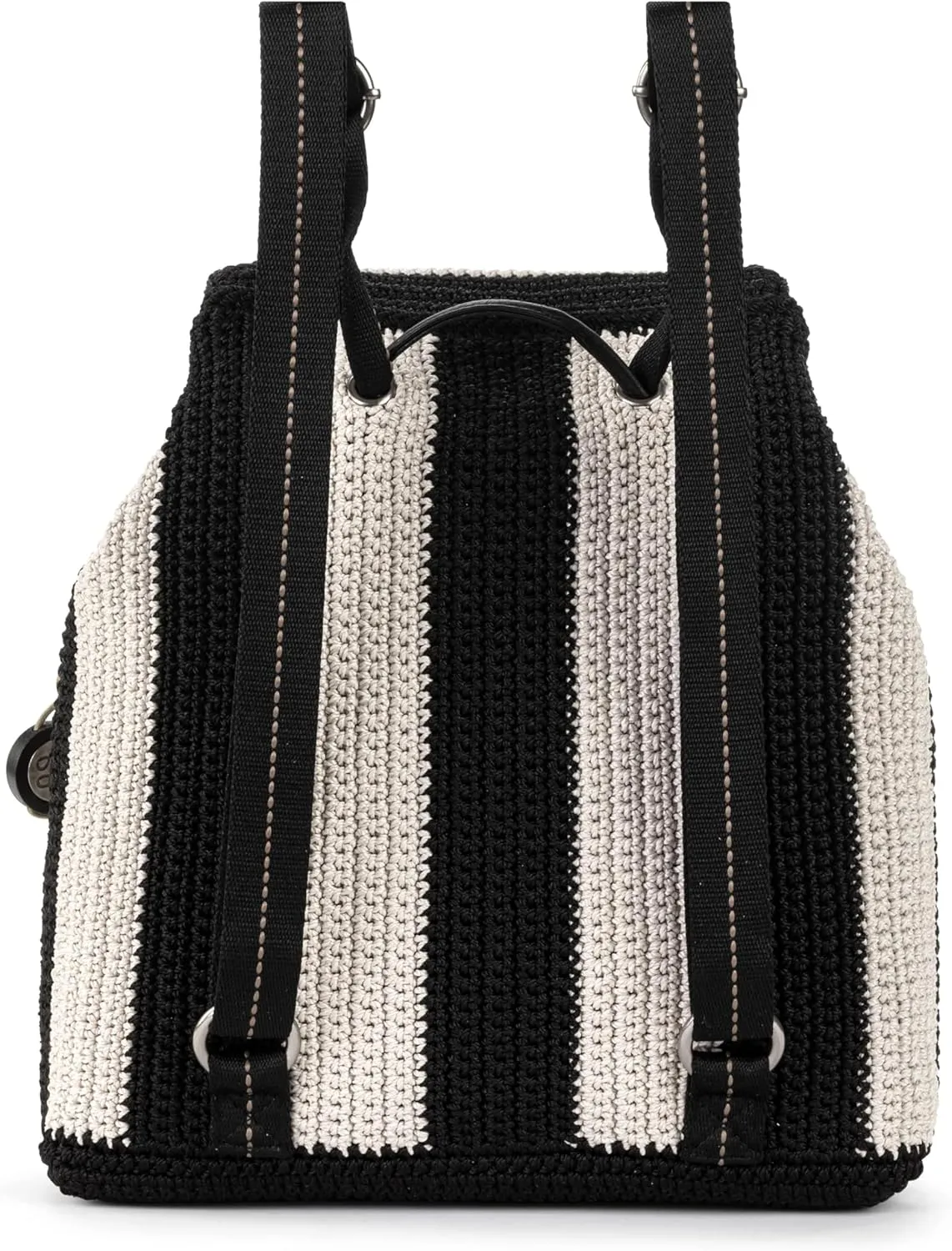 The Sak Sayulita Backpack - Hand Crochet Women's Backpack for Everyday & Travel - Daypack With Adjustable & Removable Straps - Black Stripe