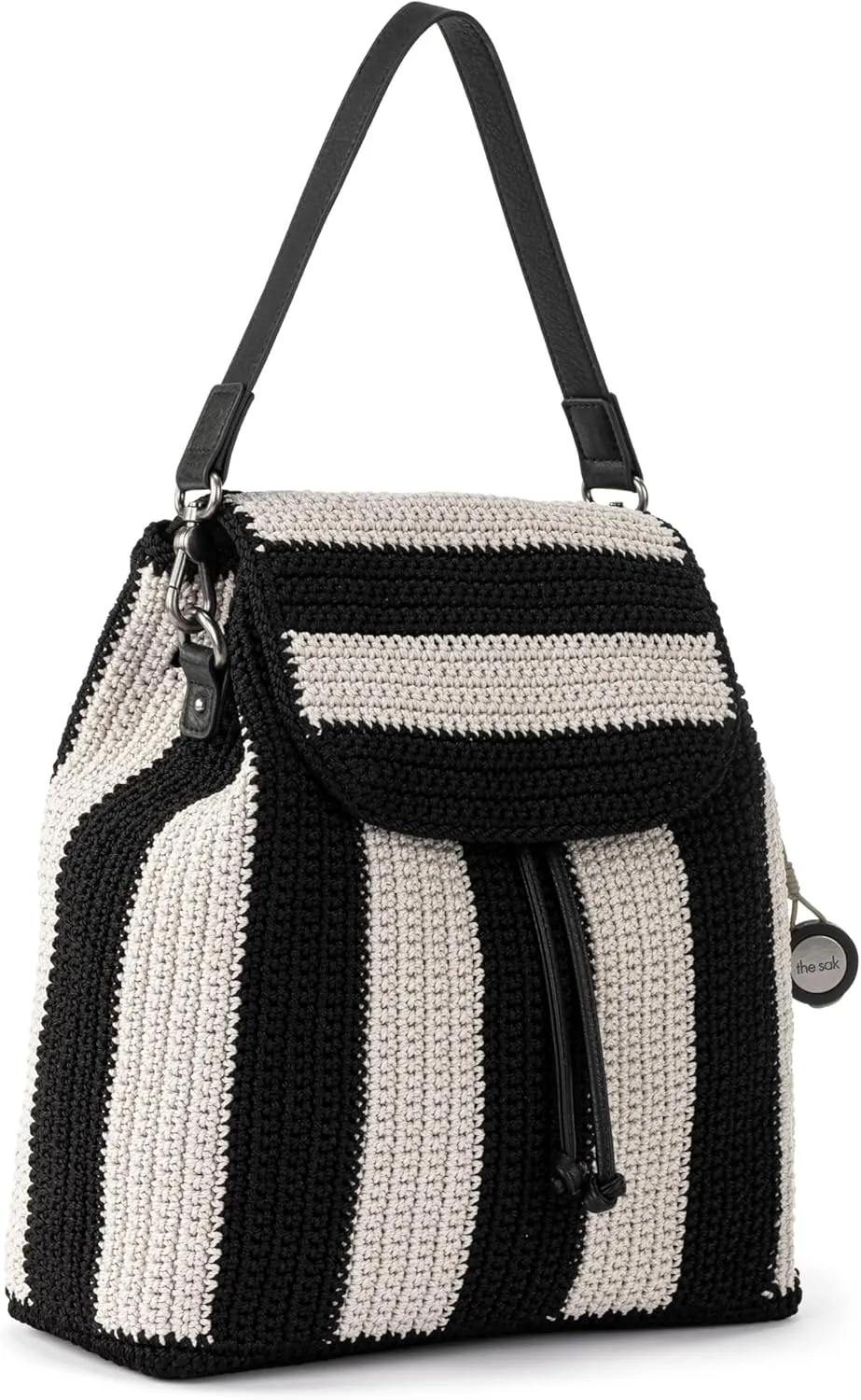 The Sak Sayulita Backpack - Hand Crochet Women's Backpack for Everyday & Travel - Daypack With Adjustable & Removable Straps - Black Stripe
