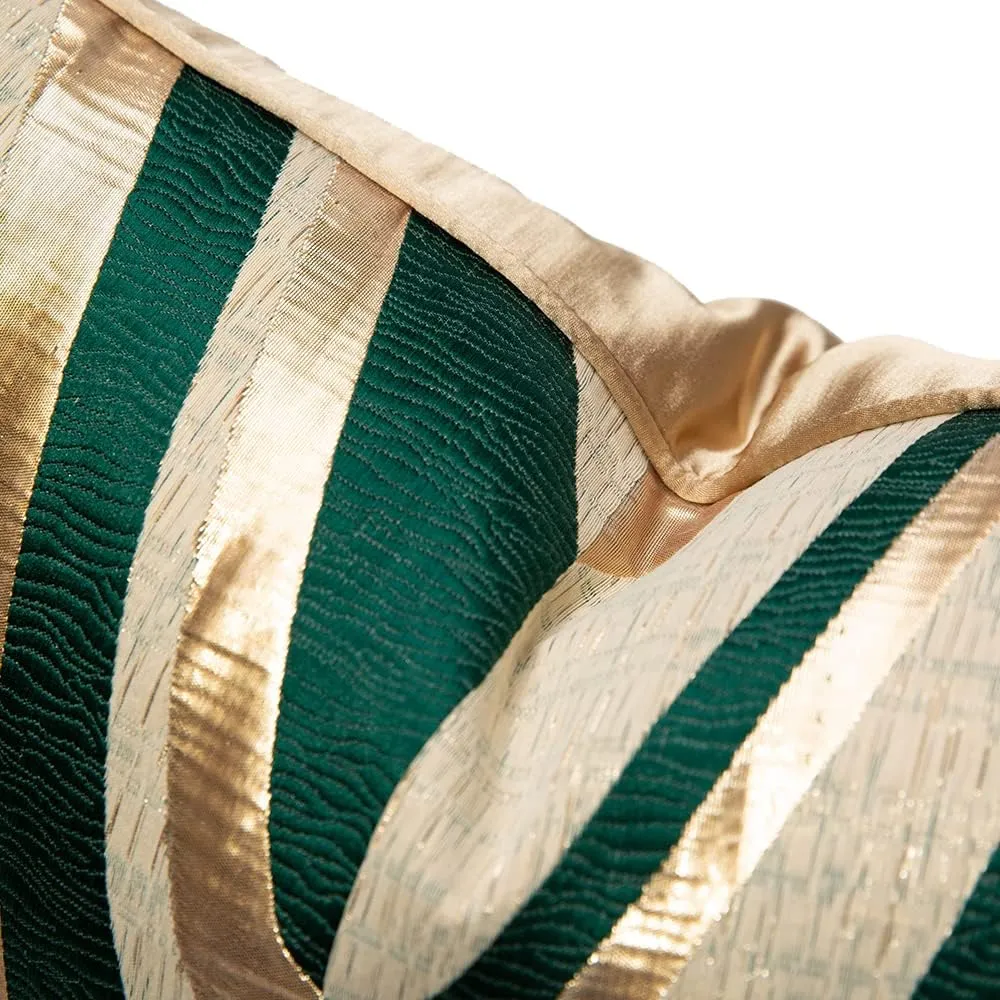 THE-TINOART Gold Green Throw Pillow Covers 18x18 Decorative Jacquard Cushion Covers Emerald Green Christmas Luxury V Pattern Pillowcase for Sofa Bedroom Car 1 Piece