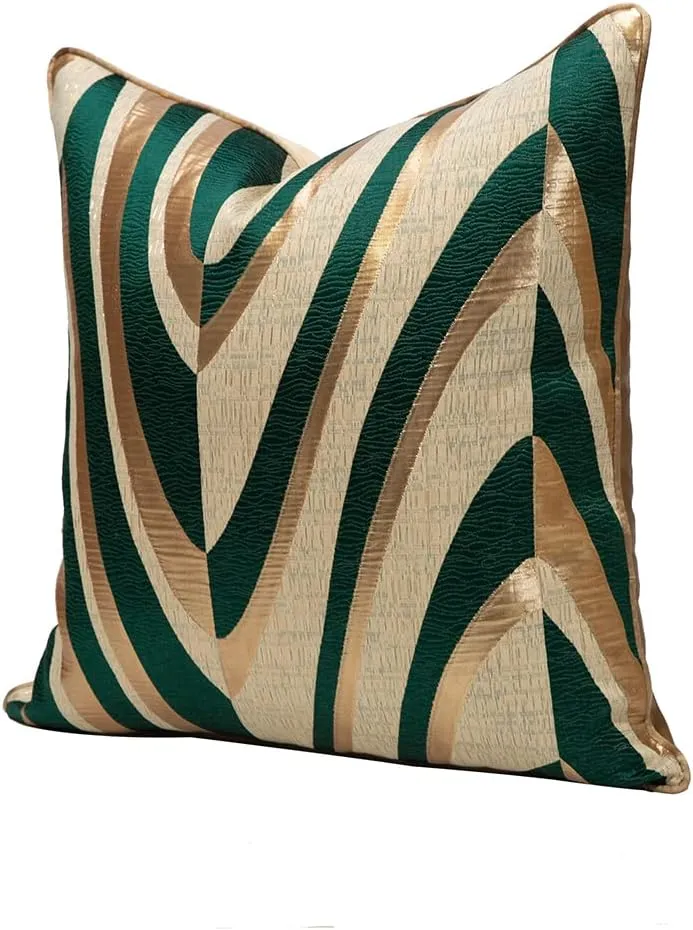 THE-TINOART Gold Green Throw Pillow Covers 18x18 Decorative Jacquard Cushion Covers Emerald Green Christmas Luxury V Pattern Pillowcase for Sofa Bedroom Car 1 Piece