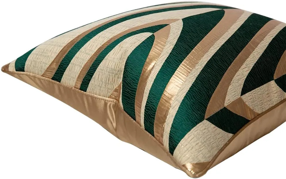 THE-TINOART Gold Green Throw Pillow Covers 18x18 Decorative Jacquard Cushion Covers Emerald Green Christmas Luxury V Pattern Pillowcase for Sofa Bedroom Car 1 Piece