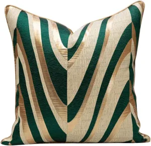 THE-TINOART Gold Green Throw Pillow Covers 18x18 Decorative Jacquard Cushion Covers Emerald Green Christmas Luxury V Pattern Pillowcase for Sofa Bedroom Car 1 Piece