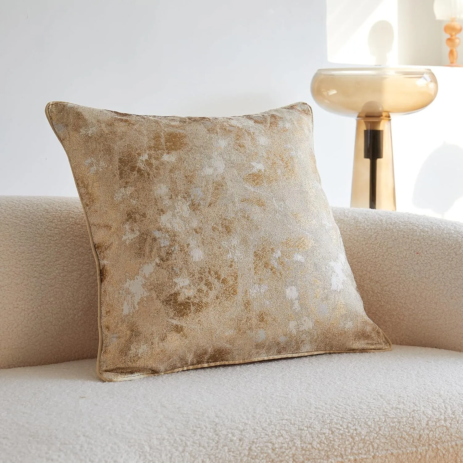 THE-TINOART Gold Throw Pillow Covers 24x24 Inch Glitter Gold Pillow Covers Luxury Jacquard Decorative Pillow Cover for Sofa Couch Chair Bed 1Piece