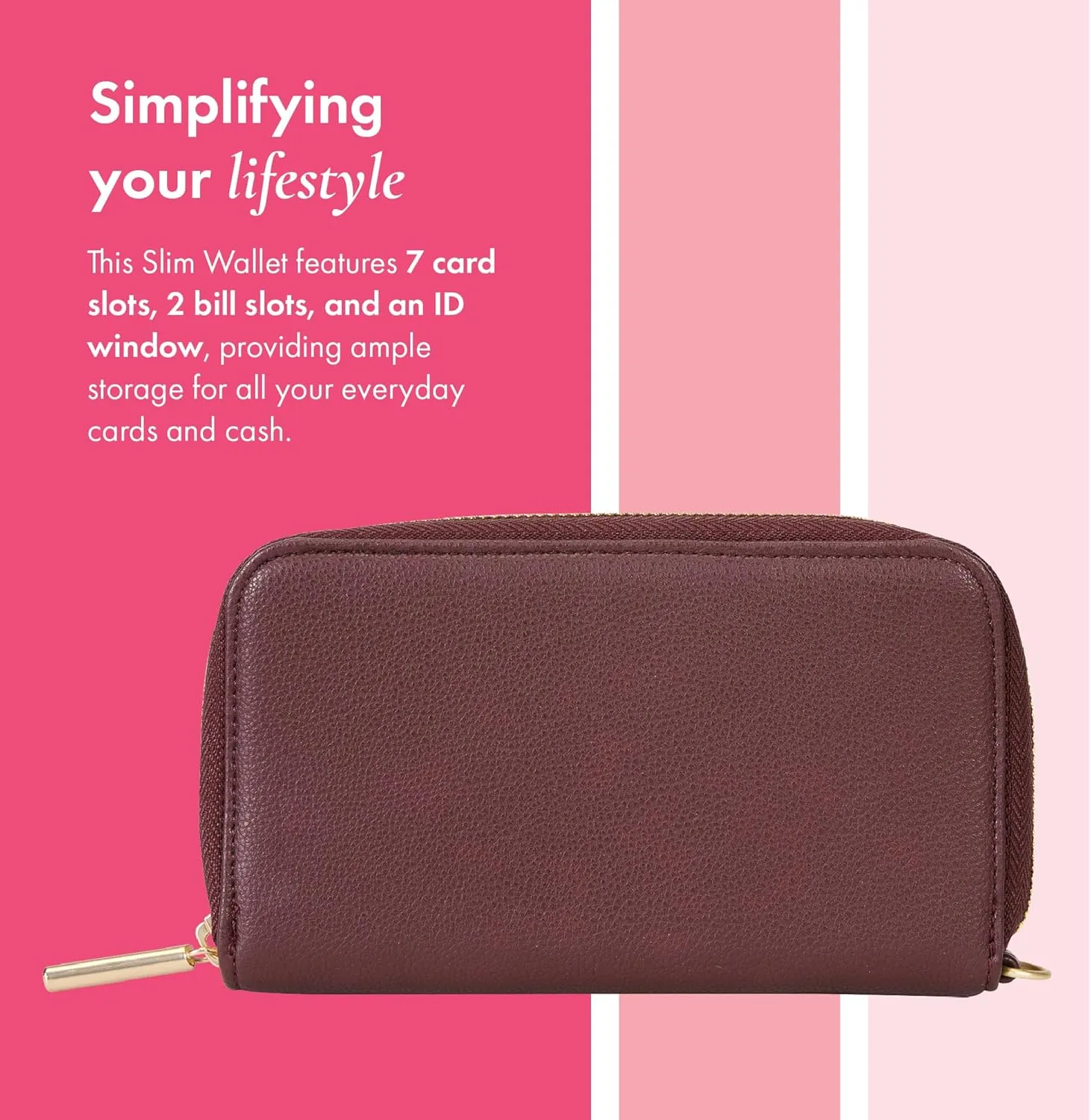 THIRTY-ONE Gifts Slim Wallet, Small Clutch Wallet for Women, Phone-Holder Wallet with Card and Bill Slots, Mulberry Smooth Pebble