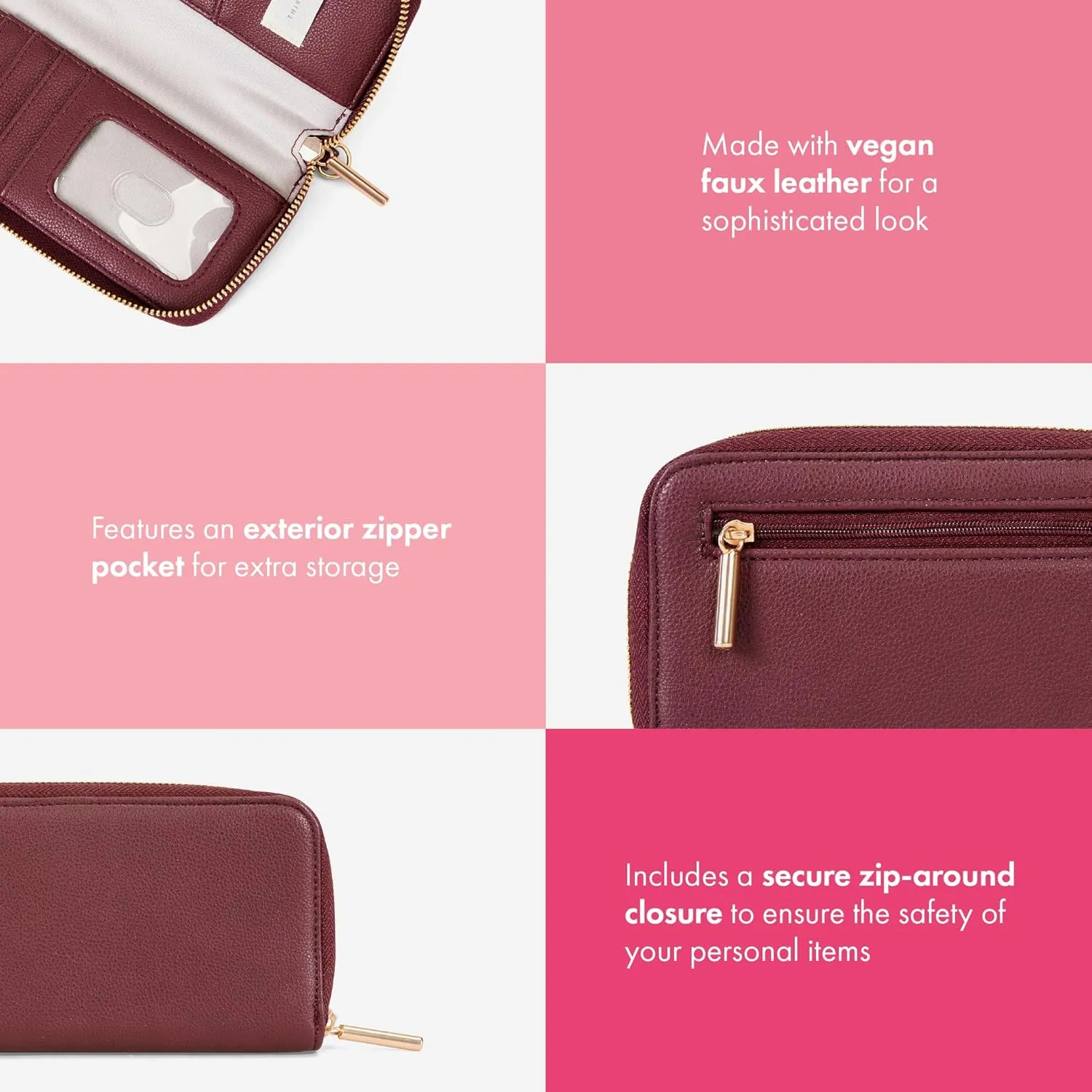 THIRTY-ONE Gifts Slim Wallet, Small Clutch Wallet for Women, Phone-Holder Wallet with Card and Bill Slots, Mulberry Smooth Pebble