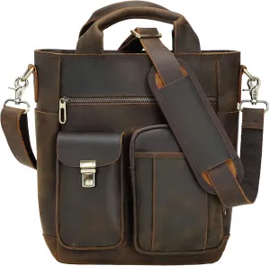 TIDING Leather Messenger Bag for Men Vintage Crossbody Shoulder Bag Business Work Man Purse Handbag fits 11" Tablet