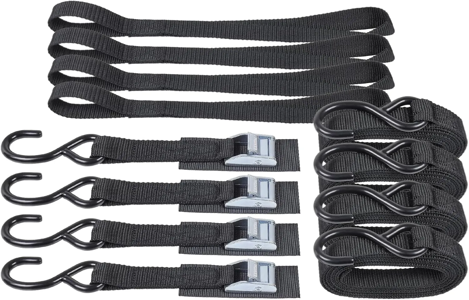 Tie Down Straps with Hook Cam Buckle Straps 1" x 8’ 1200lbs Break Strenght with Extra Soft Loops for Motorcycle, Kayak, ATVs, Dirt Bike, Truck, Car Black 4 Pack