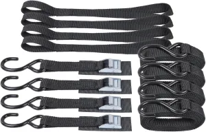 Tie Down Straps with Hook Cam Buckle Straps 1" x 8’ 1200lbs Break Strenght with Extra Soft Loops for Motorcycle, Kayak, ATVs, Dirt Bike, Truck, Car Black 4 Pack