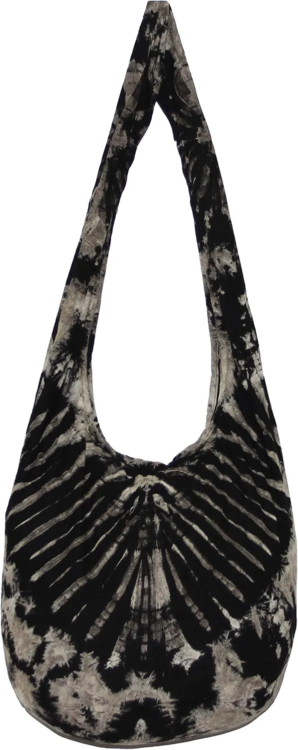 TIE DYE Bohemian Hipster Hobo Boho Hippie Crossbody Bag Purse Black Tone 39"