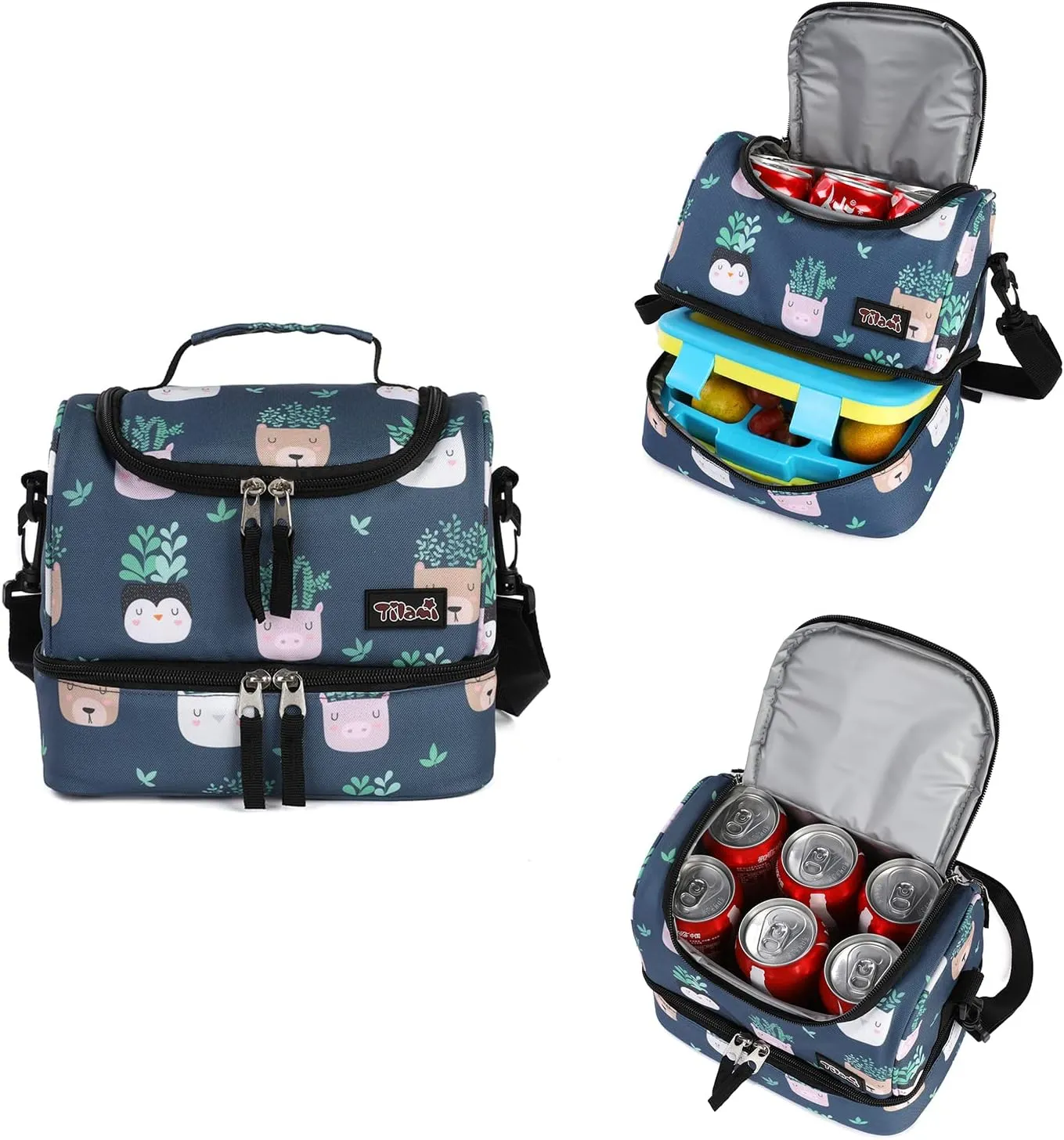 Tilami Rolling Backpack 18 inch Double Handle with Lunch Bag Wheeled Kids Backpack for Girls and Boys, Plants Blue