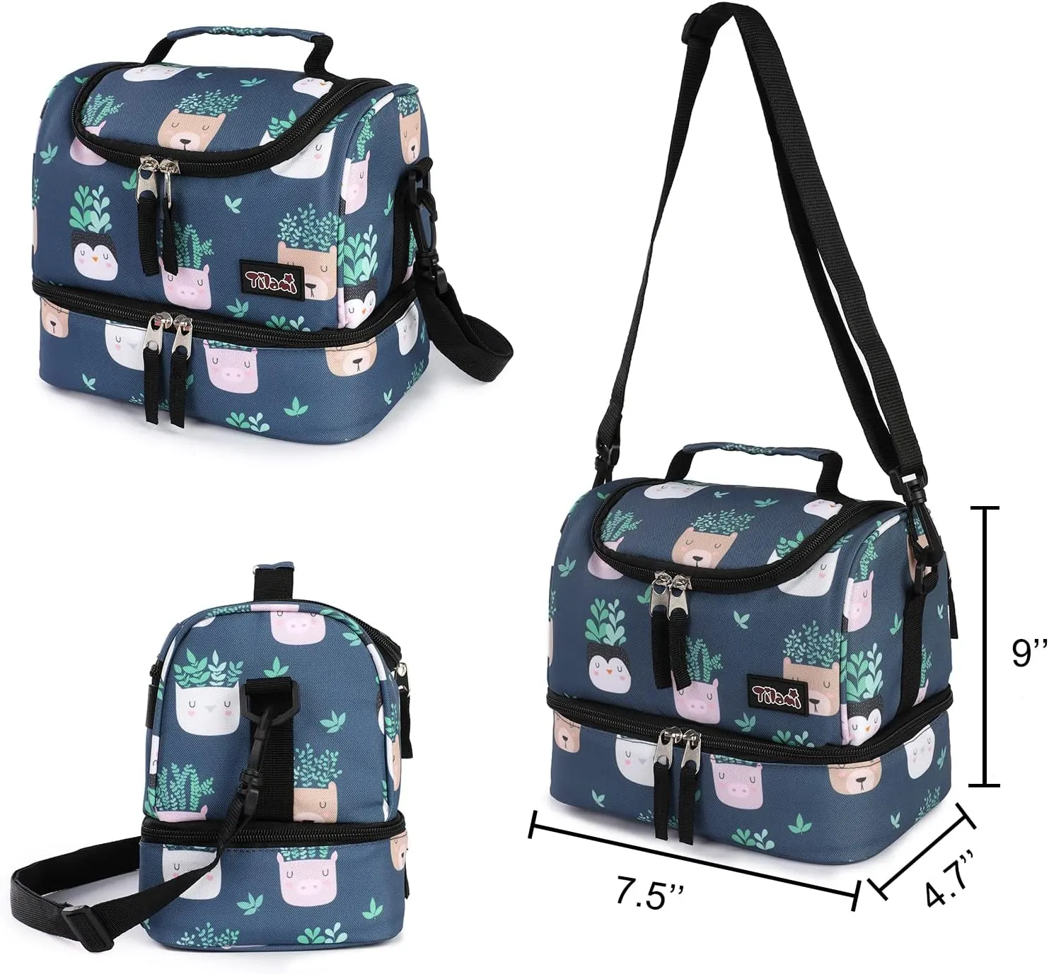 Tilami Rolling Backpack 18 inch Double Handle with Lunch Bag Wheeled Kids Backpack for Girls and Boys, Plants Blue