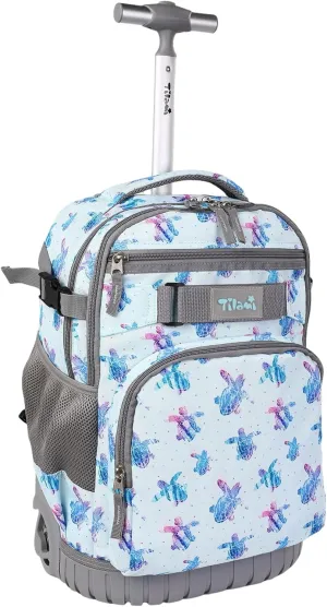 Tilami Rolling Backpack, 18 inch Shoulder Drop, Concealed Pockets and Wheel Cover, Laptop Backpack for Boys and Girls, Turtle Blue