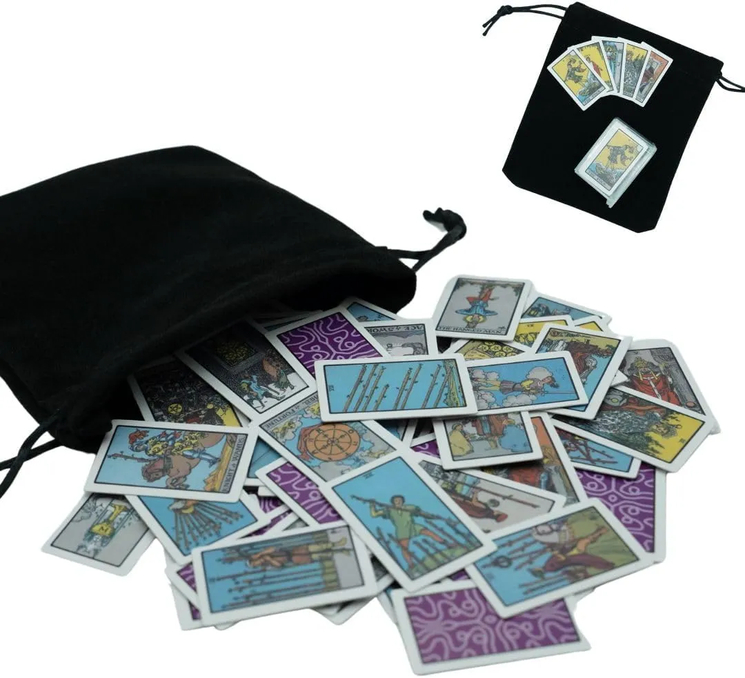 Tiny Tarot Card Set – 78 Miniature Finger-Sized Cards, Portable and Durable, Beautifully Designed with Thick Cards, Includes Plastic Box and Mesh Bag for Easy Storage