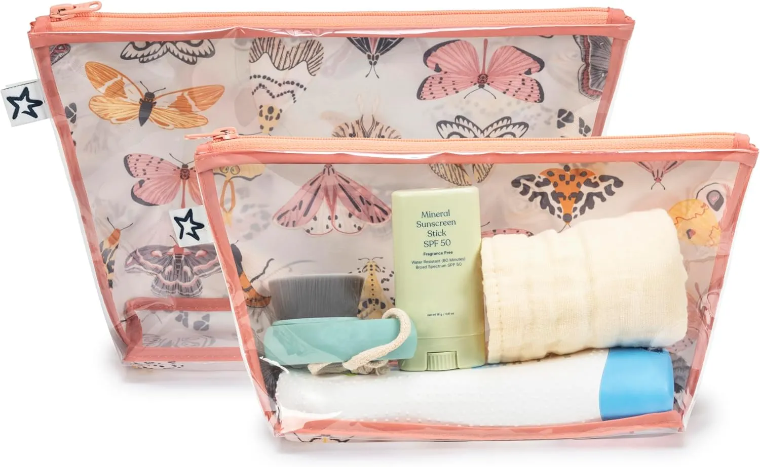 Tiny Twinkle Mess-proof Travel Bags, Airline Compliant, Zipper Closure, Clear Front Pouch, Diaper Bag Packing, Toiletry or Cosmetics Organizer