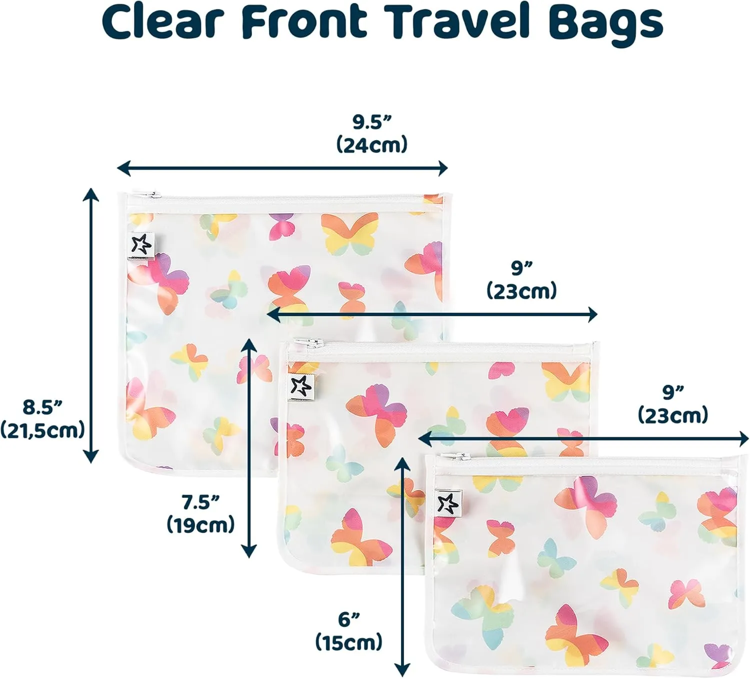 Tiny Twinkle Mess-proof Travel Bags, Airline Compliant, Zipper Closure, Clear Front Pouch, Diaper Bag Packing, Toiletry or Cosmetics Organizer