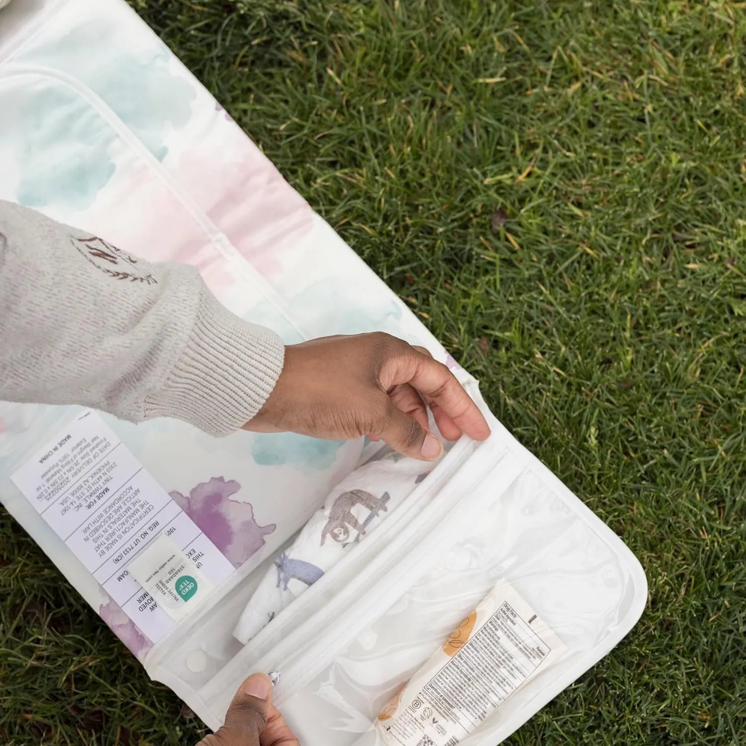 Tiny Twinkle Portable Diaper Changing Pad - Foldable Waterproof Diaper Changing Mat for Travel, Baby Changing Station with Smart Wipes Pocket & Storage (Cotton Candy)