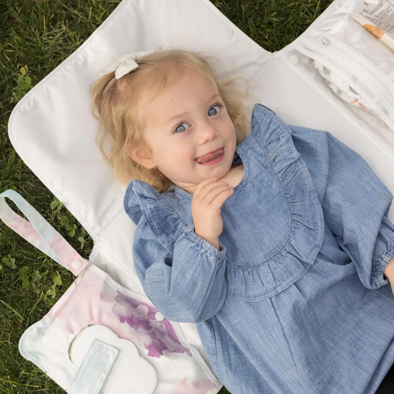 Tiny Twinkle Portable Diaper Changing Pad - Foldable Waterproof Diaper Changing Mat for Travel, Baby Changing Station with Smart Wipes Pocket & Storage (Cotton Candy)