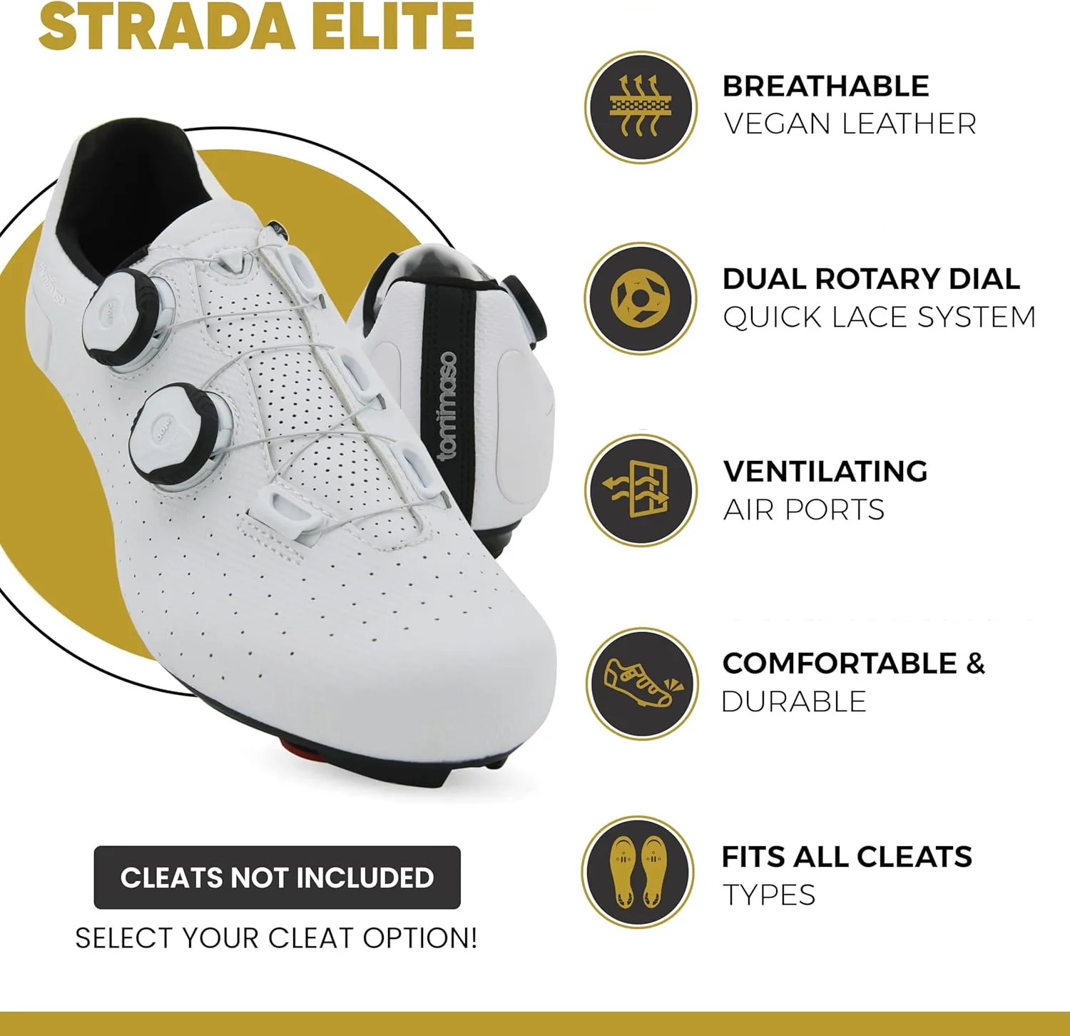 Tommaso Strada Mens SPD & Peloton Shoes—2 in 1 Cycling Shoes—Install Your Own Delta or SPD Cleats for Road Bikes, Indoor Cycles or Most Mens Bicycles—Explore Bike Accessories