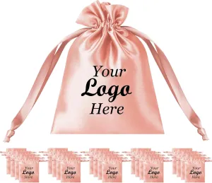 TOPTIE Custom 50 PCS Silk Satin Gift Bag with Drawstring, Jewelry Pouch Bags Logo Printed Premium Cosmetic Bag, 3.2 X 4.3 Inches