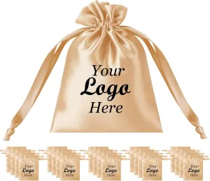 TOPTIE Custom 50 PCS Silk Satin Gift Bag with Drawstring, Jewelry Pouch Bags Logo Printed Premium Cosmetic Bag, 4.7 X 6 Inches