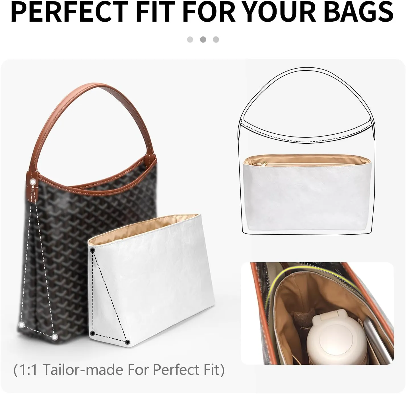 Tote Bag Organizer Insert Compatible with Geya Hobo Handbag, Dupont Paper Inner Purse Organizer Insert, Makeup Liner Bag Shaper (White)