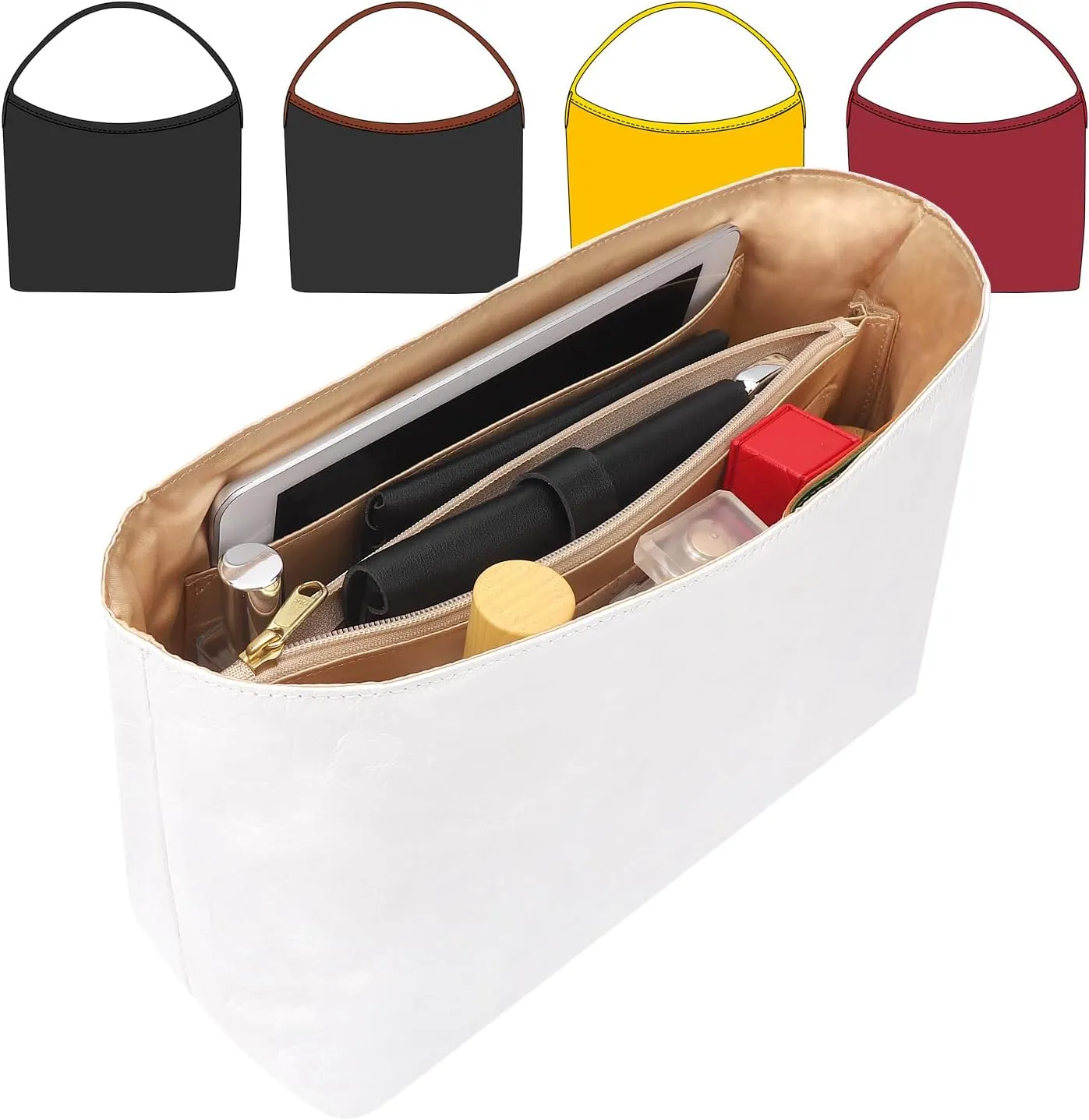 Tote Bag Organizer Insert Compatible with Geya Hobo Handbag, Dupont Paper Inner Purse Organizer Insert, Makeup Liner Bag Shaper (White)