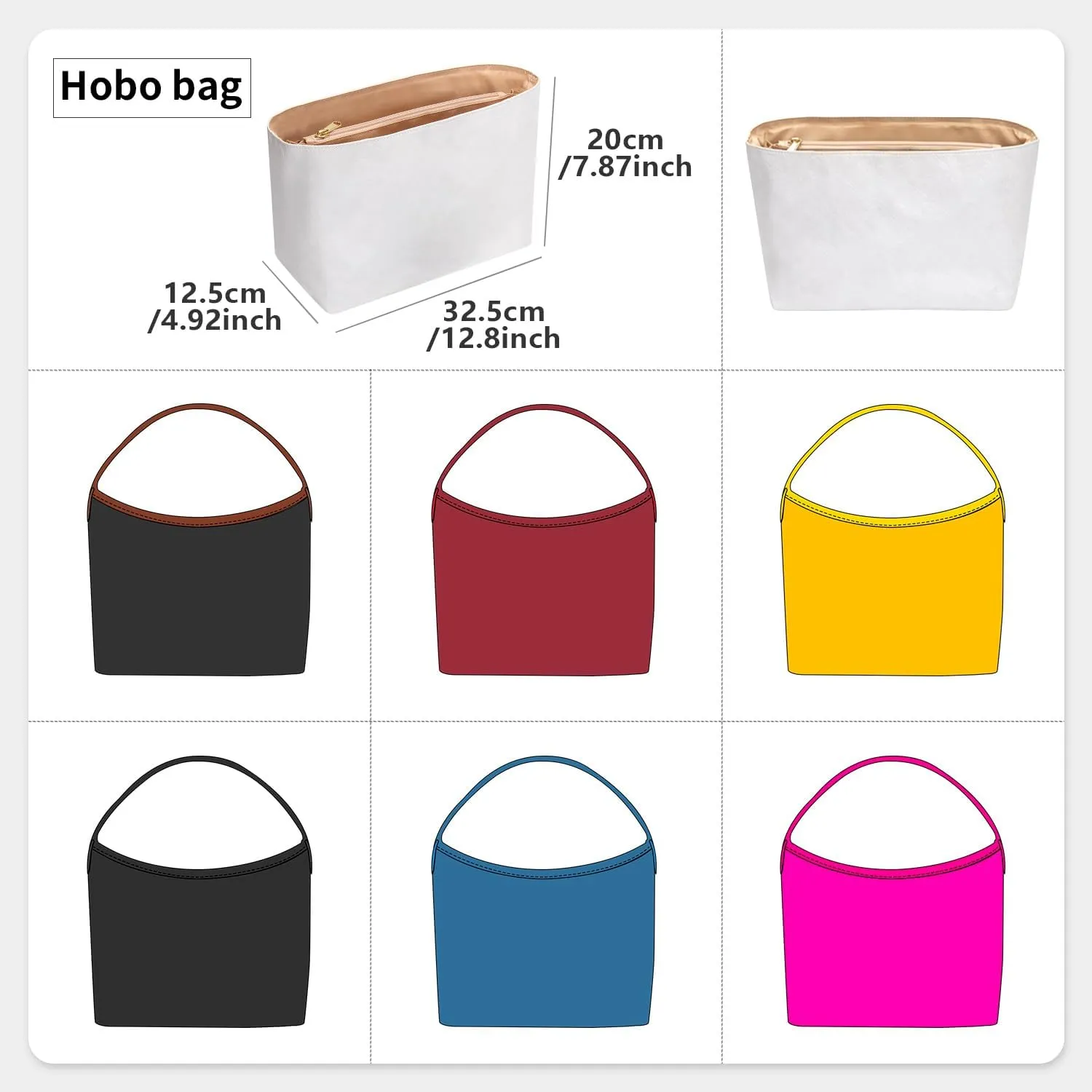 Tote Bag Organizer Insert Compatible with Geya Hobo Handbag, Dupont Paper Inner Purse Organizer Insert, Makeup Liner Bag Shaper (White)