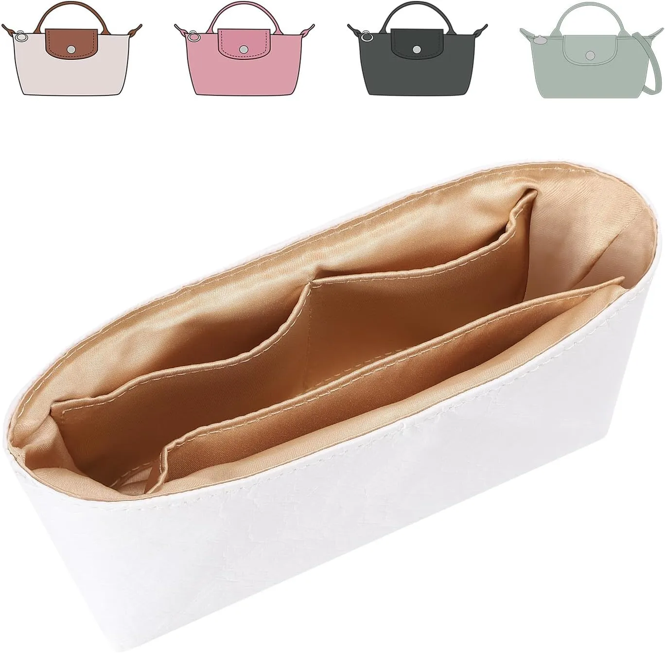 Tote Bag Organizer Insert Compatible with Longchamp Xtra XS Pouch Handbag, Dupont Paper Inner Purse Organizer Insert Makeup Liner Bag Shaper (White, XS/Mini)