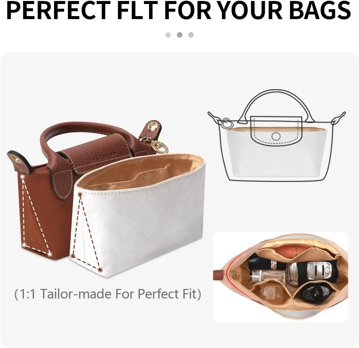 Tote Bag Organizer Insert Compatible with Longchamp Xtra XS Pouch Handbag, Dupont Paper Inner Purse Organizer Insert Makeup Liner Bag Shaper (White, XS/Mini)