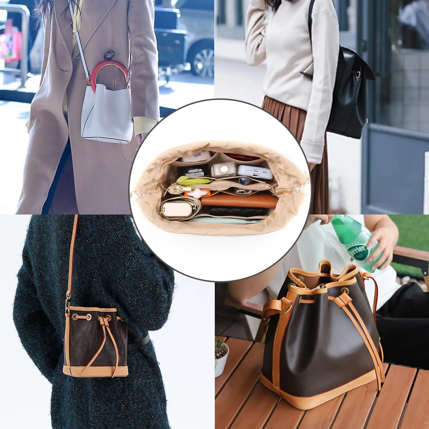 Tote Bag Organizer Insert Compatible with LV Noé BB Handbag, Dupont Paper Inner Purse Organizer Insert Makeup Liner Bag Shaper (White, S)