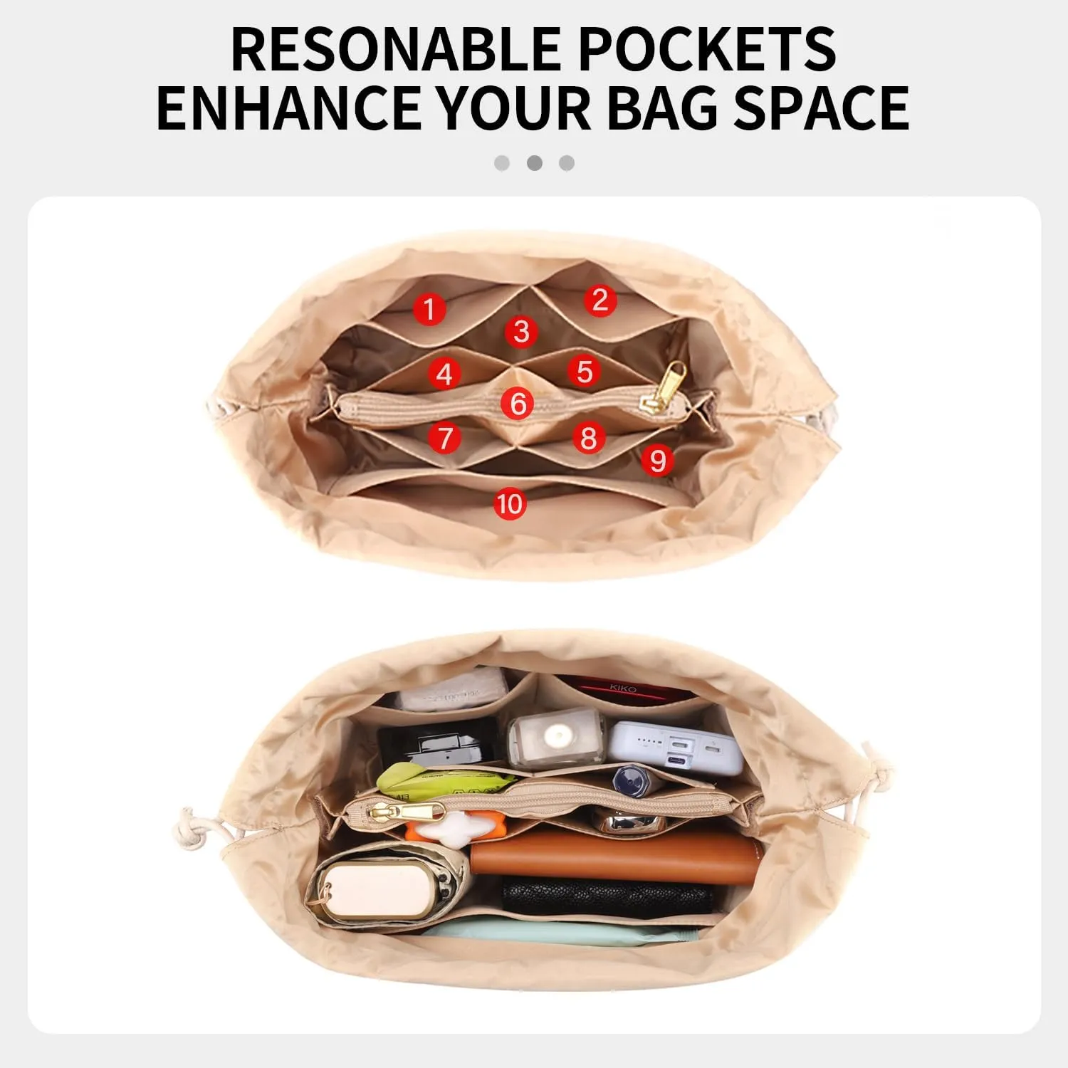 Tote Bag Organizer Insert Compatible with LV Noé BB Handbag, Dupont Paper Inner Purse Organizer Insert Makeup Liner Bag Shaper (White, S)