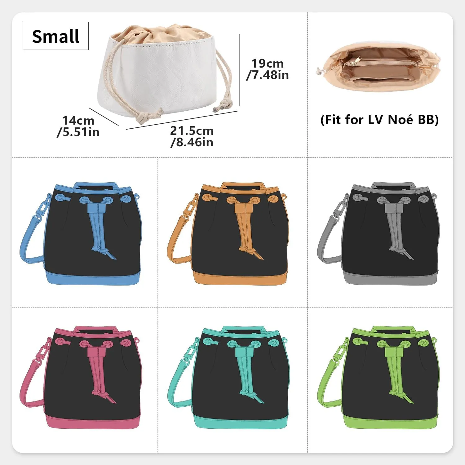 Tote Bag Organizer Insert Compatible with LV Noé BB Handbag, Dupont Paper Inner Purse Organizer Insert Makeup Liner Bag Shaper (White, S)