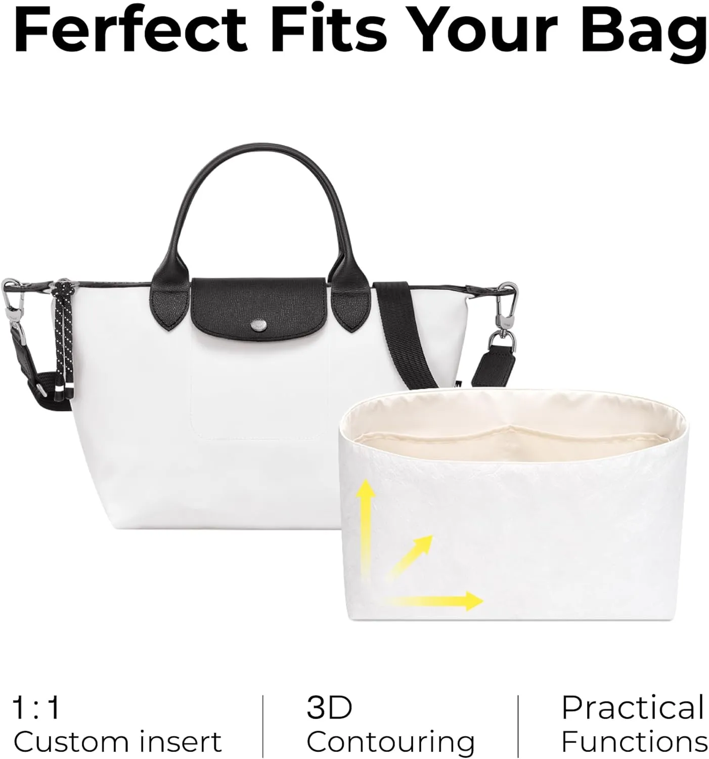 Tote Bag Organizer Insert for Le Pliage Energy S Handbag, Custom Fit Inside Premium Craie Small Lightweight WaterResistant Purse Insert with Cup Holder Accessories