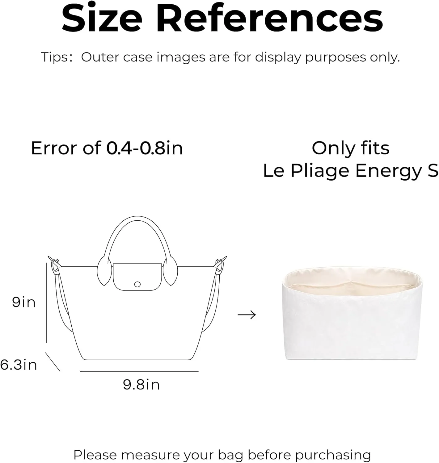 Tote Bag Organizer Insert for Le Pliage Energy S Handbag, Custom Fit Inside Premium Craie Small Lightweight WaterResistant Purse Insert with Cup Holder Accessories