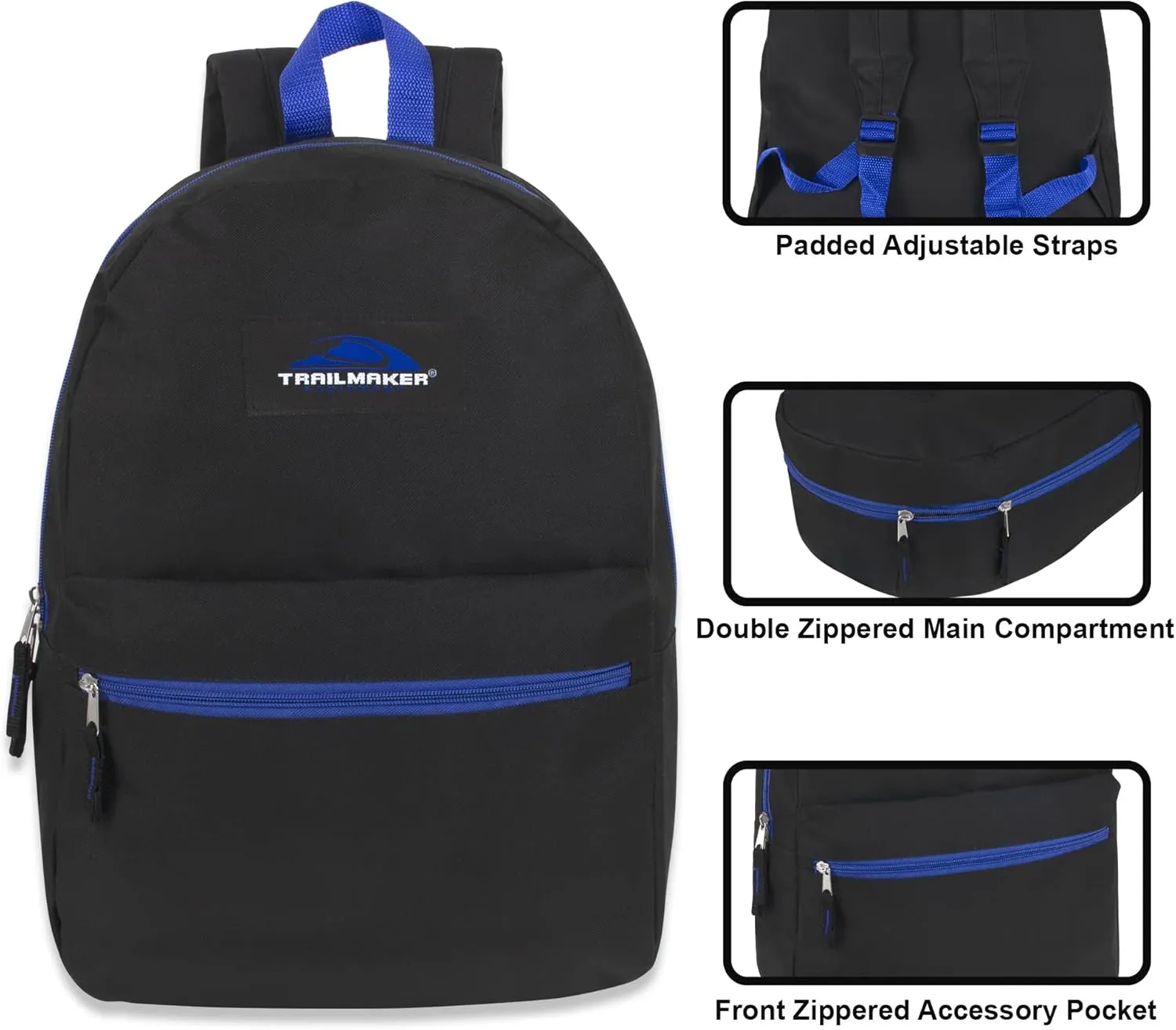 Trail maker 24 Pack Classic Backpacks in Bulk Wholesale Back Packs for Boys and Girls
