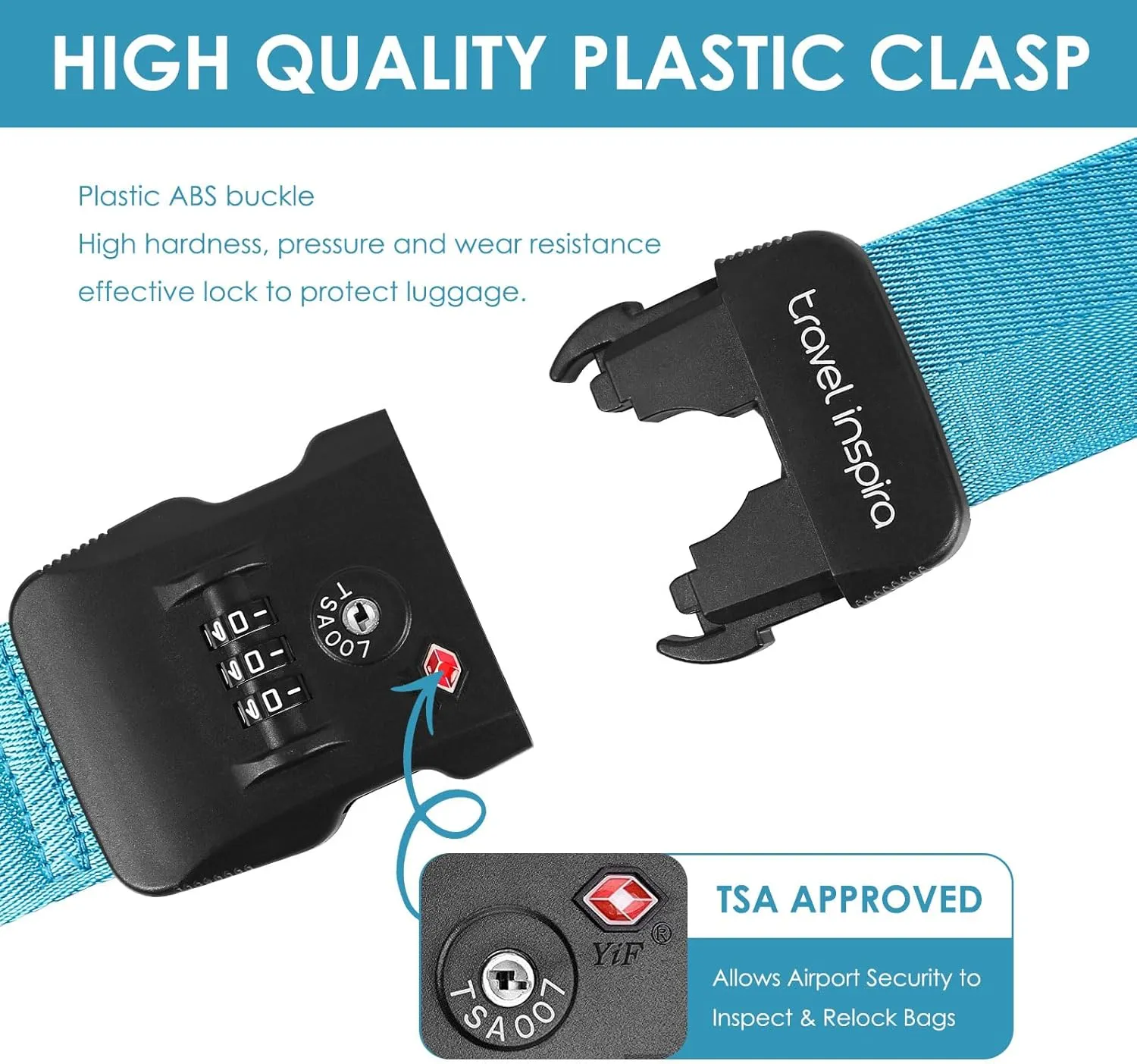 Travel Inspira Luggage Straps with TSA Combination Lock - Adjustable, Easy to Use, Protect Your Luggage, Blue