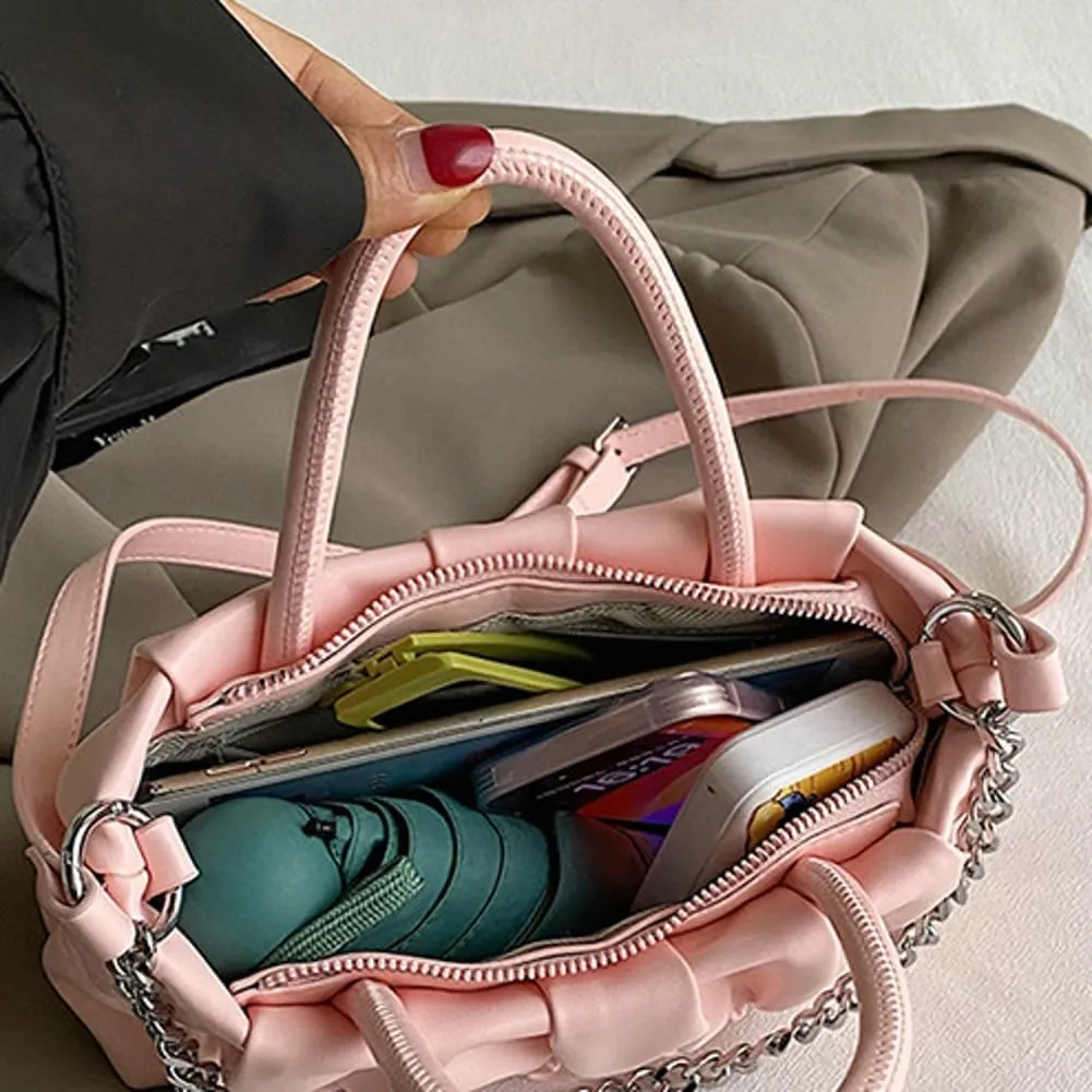 Trendy Cloud Pleated Cross-body Bag with Chain Women’s Stylish Small Purse with Adjustable Straps Y2k Handbag