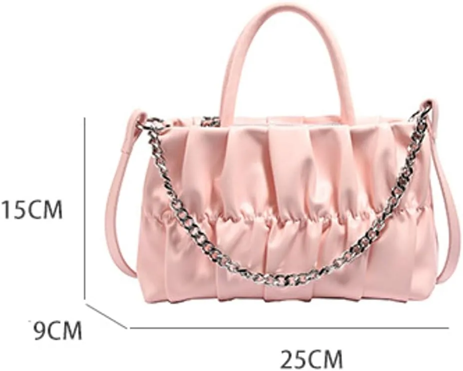 Trendy Cloud Pleated Cross-body Bag with Chain Women’s Stylish Small Purse with Adjustable Straps Y2k Handbag