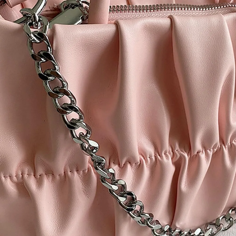 Trendy Cloud Pleated Cross-body Bag with Chain Women’s Stylish Small Purse with Adjustable Straps Y2k Handbag