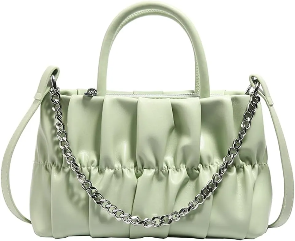 Trendy Cloud Pleated Cross-body Bag with Chain Women’s Stylish Small Purse with Adjustable Straps Y2k Handbag