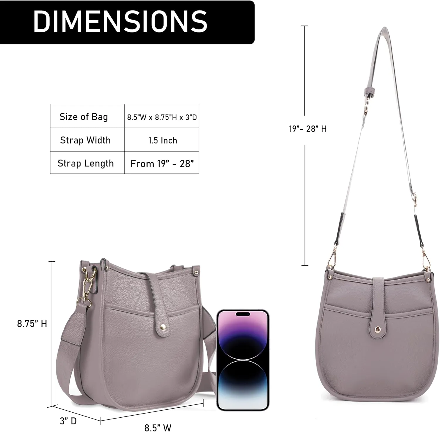 Trendy Hobo Crossbody Handbag with Adjustable Straps - Vegan Leather Designer Purses